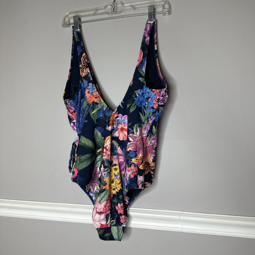 Johnny Was wrap one piece women's swimsuit size Medium Tropical Floral Navy - Picture 6 of 9
